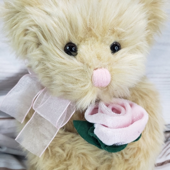 Russ Champagne Fluffy Teddy Bear With Pink Rose Love Embroidered 7 Inch 2010 - Picture 2 of 10